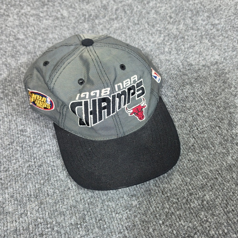 Vintage Pro Player Chicago Bulls 1998 NBA Finals Champs Hat Gray Black OSFA